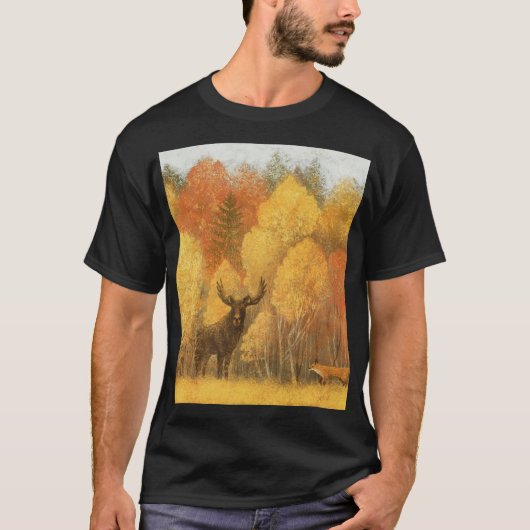 秋の森、デジタルシカとキツネ。 Tシャツ (正面)