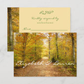 秋の森、秋の結婚式、カスタムRSVP 出欠カード (正面/裏面)