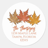 秋の植物の葉 落葉 ゴールド 返信先住所 ラウンドシール (正面)