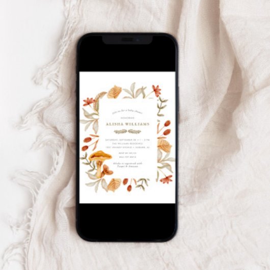 秋の植物の遊び心に満ちたベイビーシャワー 招待状