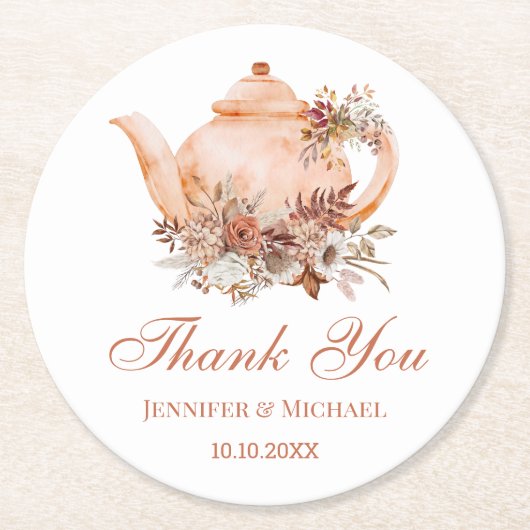 秋の植物フローラ結婚ティーポ感謝していット ラウンドペーパーコースター (正面)