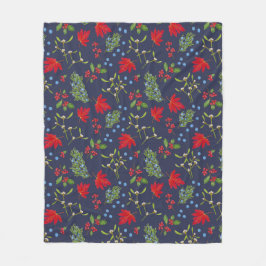 秋の植物ボタニカルパターンホリデー フリースブランケット