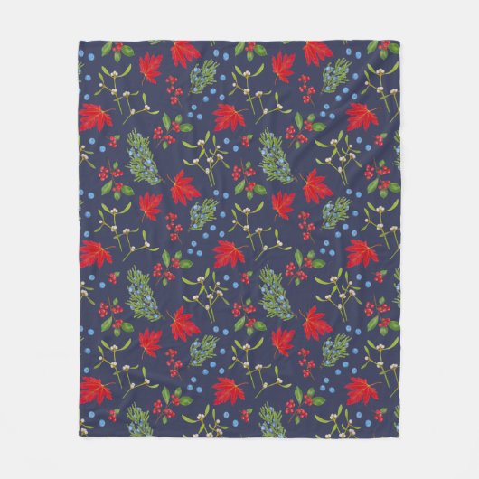秋の植物ボタニカルパターンホリデー フリースブランケット (正面)