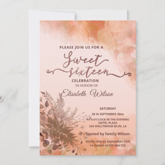 秋の植物学ぼかしメロン水彩 招待状 (正面)