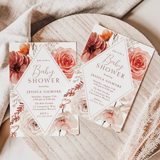 秋の植物学ボホフローラニュートラルベビーシャワー 招待状