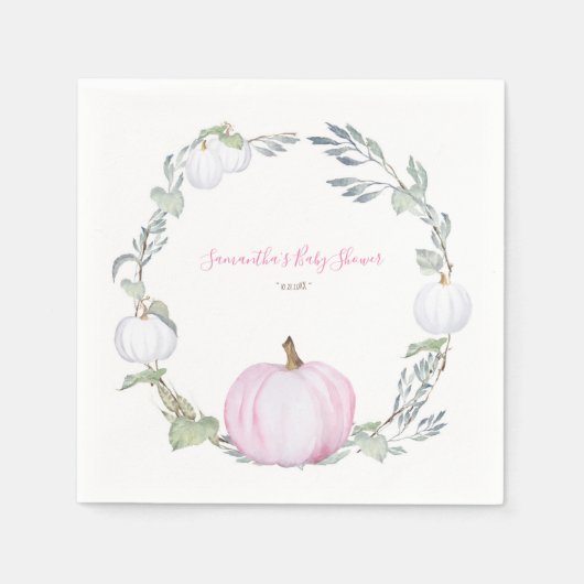 秋の植物性ピンク&ホワイトカボチャ感謝祭 スタンダードカクテルナプキン (正面)