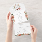 秋の植物性フローラテラコッタオレンジ結婚ズ オールインワン招待状 (貼ってはがせる)