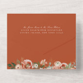 秋の植物性フローラテラコッタオレンジ結婚ズ オールインワン招待状 (裏面)