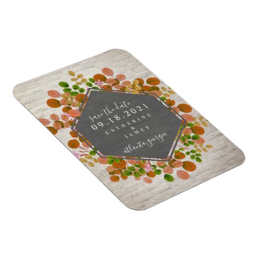 秋の植物性レンガの結婚式の日付を保存 マグネット (右側)