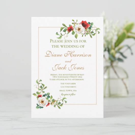 秋の植物水彩ウェディング 招待状 (スタンド正面)