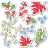 秋の植物葉ズベリーボタニカルホリデイ シール (正面)