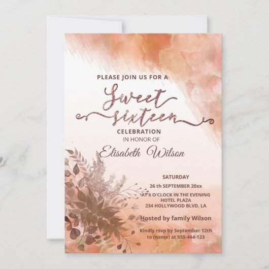 秋の植物赤面カンタローペの水色 招待状 (正面)