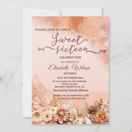 秋の植物赤面カンタローペの水色 招待状 (正面)