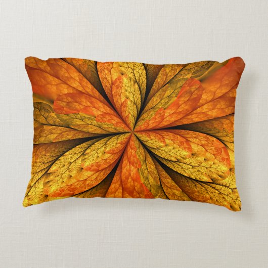 秋の植物、抽象芸術モダンフラクタル芸術リーフ アクセントクッション (裏面)