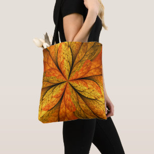 秋の植物、抽象芸術モダンフラクタル芸術リーフ トートバッグ