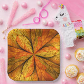 秋の植物、抽象芸術モダンフラクタル芸術リーフ ペーパープレート (パーティー)