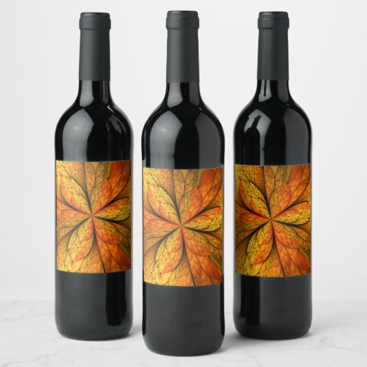 秋の植物、抽象芸術モダンフラクタル芸術リーフ ワインラベル (ボトル)