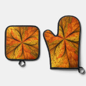 秋の植物、抽象芸術モダンフラクタル芸術リーフ 鍋つかみ&鍋敷きセット (正面)