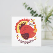 秋の様式化された座るトルコ幸せな感謝祭 カード (スタンド正面)