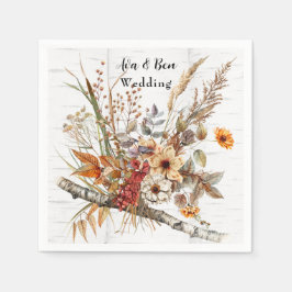 秋の樺の木の木と野結婚花 スタンダードカクテルナプキン