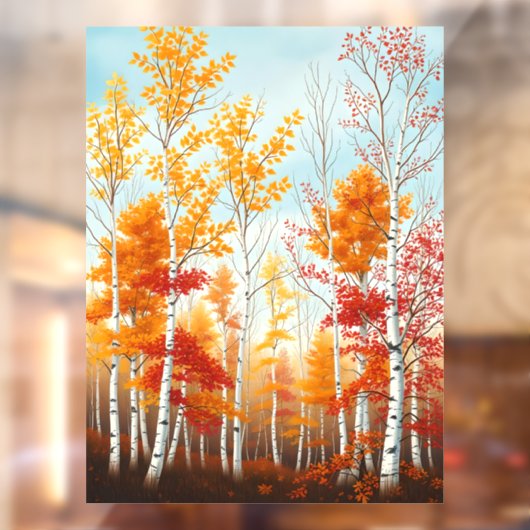 秋の樺の木ツリーズウィンドウにしがみつく ウィンドウサイン (シート2)