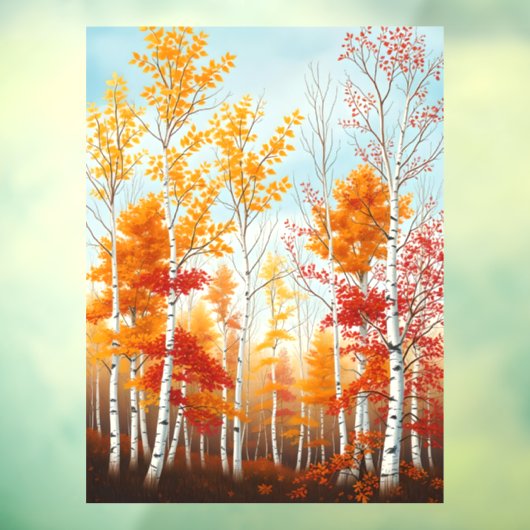 秋の樺の木ツリーズウィンドウにしがみつく ウィンドウサイン (シート3)