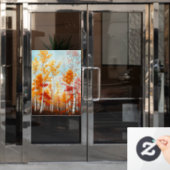 秋の樺の木ツリーズウィンドウにしがみつく ウィンドウサイン (オフィスドア)