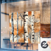 秋の樺の木ツリーズウィンドウにしがみつく ウィンドウサイン (カフェ窓)