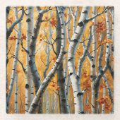 秋の樺の木ツリーズコースター ガラスコースター (正面)