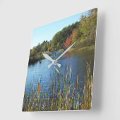 秋の橋 スクエア壁時計 (傾斜)