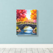 秋の橋 紅葉 水彩画 自然 キャンバスプリント (インサイチュ (ウッドフロア))