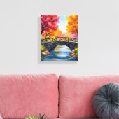 秋の橋 紅葉 水彩画 自然 キャンバスプリント (インサイチュ (リビング))