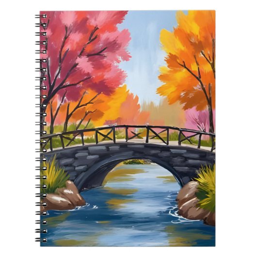 秋の橋 紅葉 水彩画 自然 ノートブック (正面)