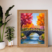 秋の橋 紅葉 水彩画 自然 ポスター