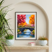 秋の橋 紅葉 水彩画 自然 ポスター