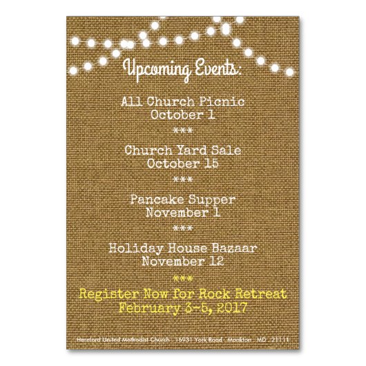 秋の次のイベント教会テーブルカード テーブルナンバー (裏面)