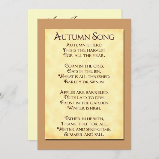 秋の歌の感謝詩のカスタム招待状 招待状 (正面/裏面)