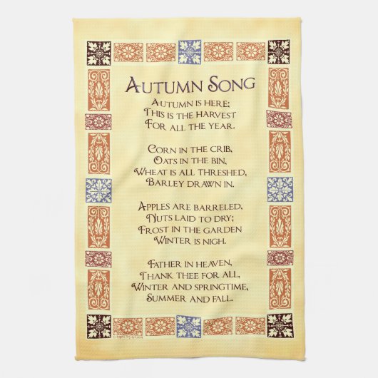 . .秋の歌を感謝祭のタオルで縁どの詩 キッチンタオル (縦)