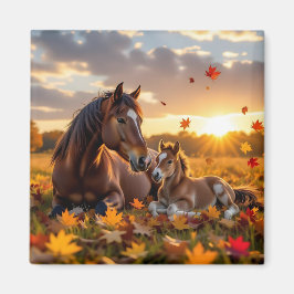 秋の母馬と子馬 マグネット