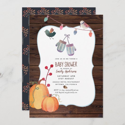 秋の民俗芸術ベイビーシャワー招待状　ラスティック 招待状 (正面/裏面)