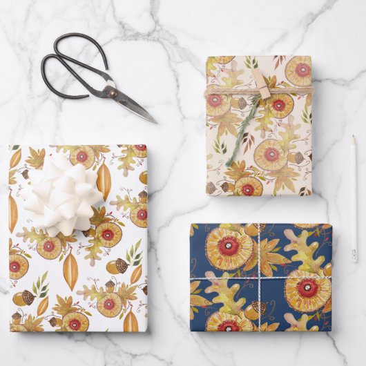 秋の気分の水の色の手絵を描型 ラッピングペーパーシート (正面)