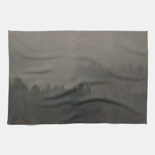 秋の気分の霧の森の写真アート自然シーン キッチンタオル (横)