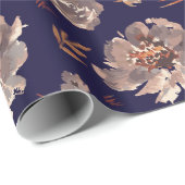 秋の気分を感じる花が落ちる水彩画の青いパターン ラッピングペーパー (ロールコーナー)