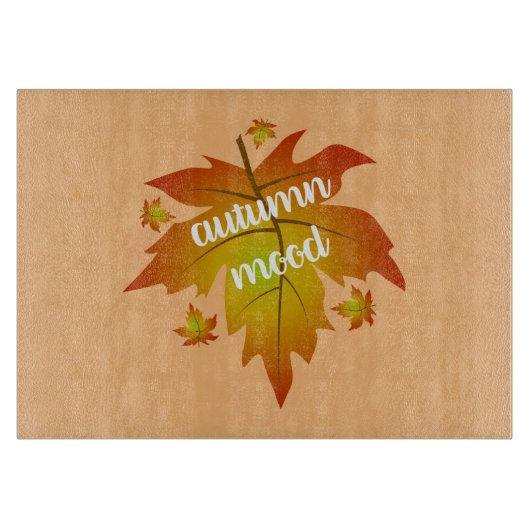 秋の気分タイポグラフィメープル葉 カッティングボード (正面)