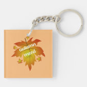 秋の気分タイポグラフィメープル葉 キーホルダー (裏面)