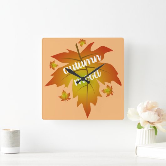 秋の気分タイポグラフィメープル葉 スクエア壁時計 (ホーム)