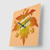 秋の気分タイポグラフィメープル葉 スクエア壁時計 (傾斜)