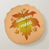 秋の気分タイポグラフィメープル葉 ラウンドクッション (裏面)