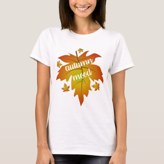 秋の気分タイポグラフィメープル葉 Tシャツ (正面)
