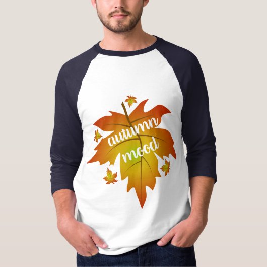 秋の気分タイポグラフィ葉メープルTシャツ Tシャツ (正面)